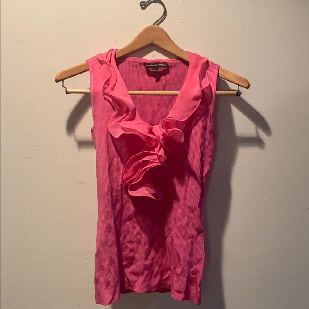 Adrienne Vittadini Pink Ruffle Stretch Sleeveless